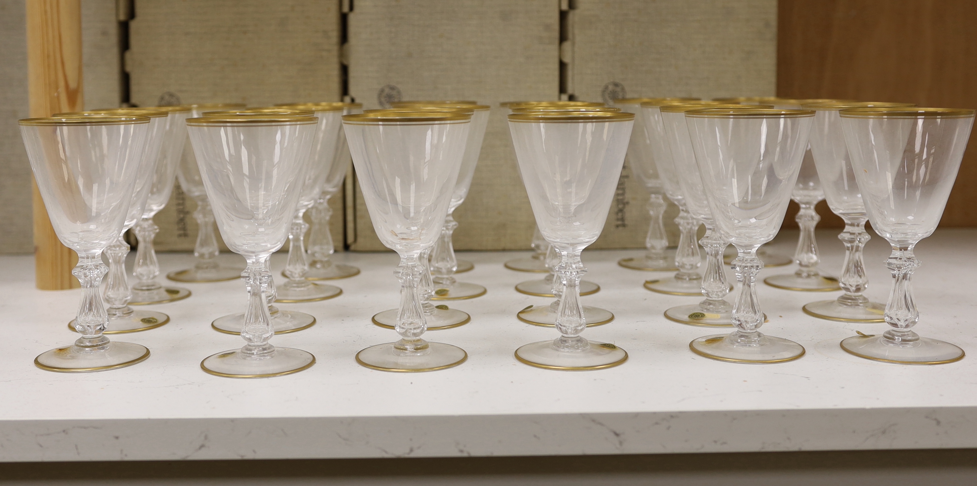 A Val St. Lambert thirty six piece suite of Crown pattern glassware with six boxes, largest each 17cm high